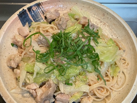 大葉香る♪鶏肉とキャベツの明太パスタ^_^